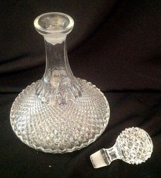 Vintage Crystal Cut Glass Ships Wine Decanter With Stopper - Holiday Entertaining