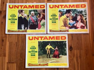 3 Lobby Cards 11x14: Untamed (1955) Tyrone Power,  Susan Hayward