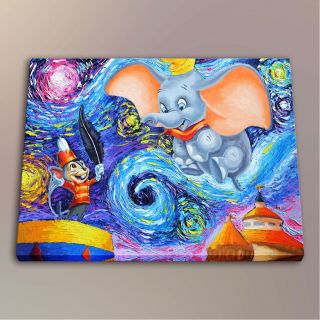 Hd Oil Painting Art Print Kids Wall Room Decoration Dumbo On The Canvas 16x24