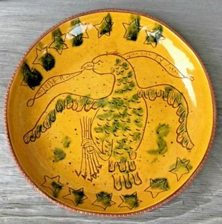 1973 Early Breininger Redware Plate With American Eagle Liberty Robisonia Pa