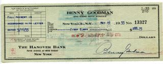 May 16,  1955 $288.  75 Benny Goodman Signed Check.  Sharp Signature.