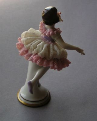 Dresden Lace Figurine Holding Flower Ballerina 3.  75 