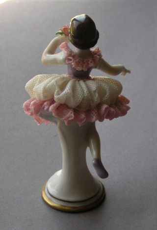 Dresden Lace Figurine Holding Flower Ballerina 3.  75 