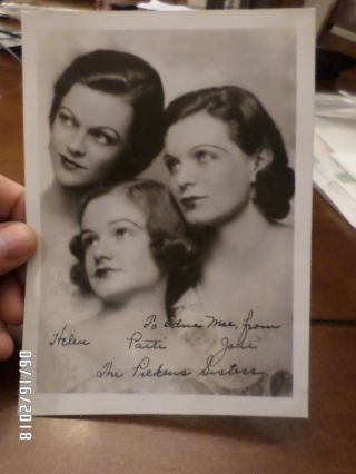 Vintage 1930s 5x7 Photo Signed By Singers The Pickens Sisters Helen Patti Jane