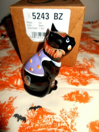 Rare Fenton Glass Halloween Scaredy Cat " Rosie " Black Figurine Decoration