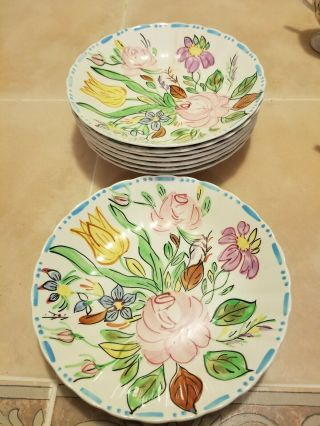 Blue Ridge Pottery 7.  5 " Bowls.  Nove Rose Pattern.  Set Of 8