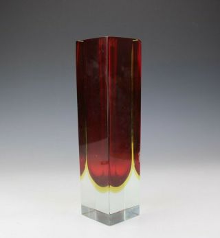 Mid Century Modern Murano Italy Mandruzzato Cased Red Block Art Glass Vase Smj