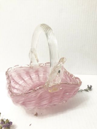 Vintage Murano Art Glass Basket Barovier And Toso |pink,  Gold Speckled