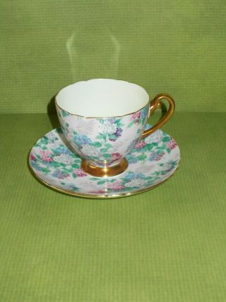 Shelley Demitasse Chintz Cup And Saucer/ Pink Summer Glory