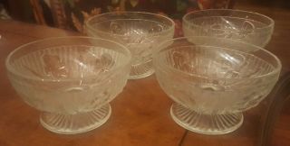 Htf Set Of 4 Iris And Herringbone Crystal Low Footed Clear Sherbets