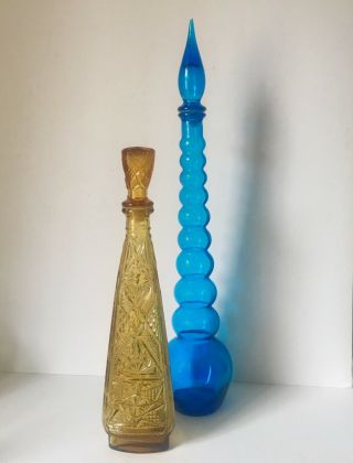 One Empoli Rossini Amber Glass Genie Bottle,  Mid Century Triangular Decanter