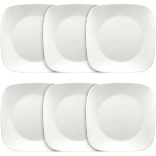 Corelle Square 10.  5 Dinner Plates Vitrelle Glass Pure White Set Of 6 Dinnerware