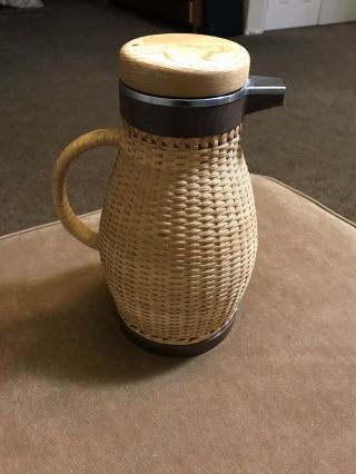 Corning Insulated Carafe Wicker Pitcher Coffee Thermos Server Mid Century Vtg