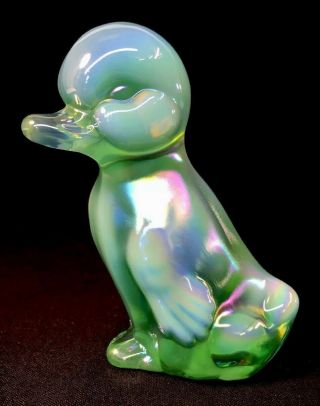 Fenton Art Glass Willow Green Opalescent Carnival Duck
