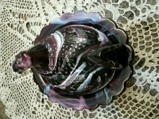 Purple White Slag Glass Rooster / Hen on Nest Covered Candy Dish 3