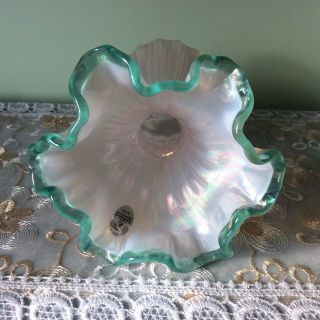 Fenton Pearl Opalescent W/ Green Silvercrest/ Handpainted Wheat Vase 3