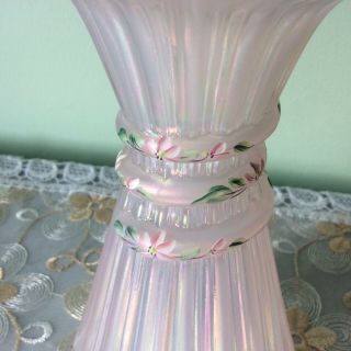 Fenton Pearl Opalescent W/ Green Silvercrest/ Handpainted Wheat Vase 6