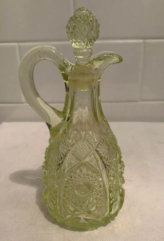 Antique Vintage Eapg Vaseline Uranium Glass Victorian Blown Glass Cruet 1890s