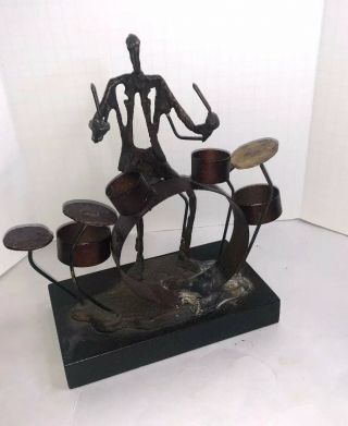Drummer Statue Jazz Band Sculpture Musician Figurine Metal Band Figure