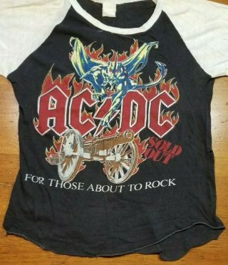 Vtg 1981 Ac/dc For Those About To Rock Tour Metal Double Sided Concert Shirt