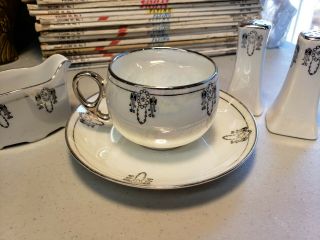 Vintage Ohme Art Nouveau Silverite China Teacup,  Creamer,  Salt & Pepper Shakers 2