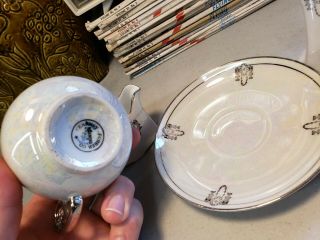 Vintage Ohme Art Nouveau Silverite China Teacup,  Creamer,  Salt & Pepper Shakers 4