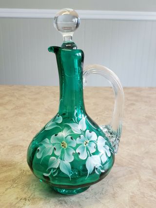 Gibson 2000 Hand - Painted Glass Cruet - Applied Handle & Crystal Stopper - Signed