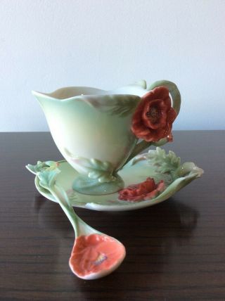 Fz01159 Franz Porcelain Poppy Cup/saucer/spoon In The Box Rare.