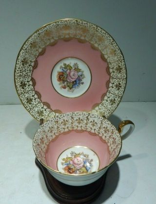 Aynsley England Signed J.  A.  Bailey Floral Cup & Saucer W/ Pink/gold Background