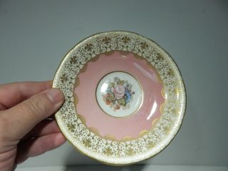 AYNSLEY ENGLAND SIGNED J.  A.  BAILEY FLORAL CUP & SAUCER W/ PINK/GOLD BACKGROUND 5