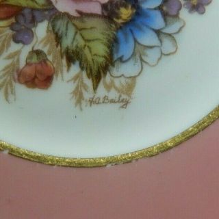 AYNSLEY ENGLAND SIGNED J.  A.  BAILEY FLORAL CUP & SAUCER W/ PINK/GOLD BACKGROUND 6