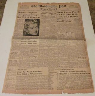 1954 Marilyn Monroe Newspaper Page Joe Dimaggio - Joe Walks Out On Marilyn