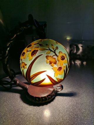 GALLE STYLE CAMEO GLASS POPPY FLOWER HANGING LAMP 3