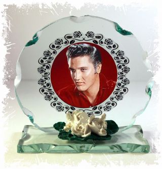 Rare Collectible Elvis Presley,  My Way,  Round Cut Glass Photo Plaque Edition 7
