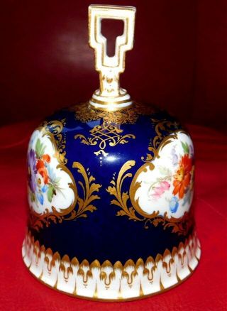 Antique Meissen Porcelain Cobalt And Floral Bell With Gold