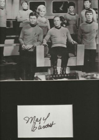 Star Trek Cast Photo W/ Rare Hand Signed Card By Majel Barrett Roddenberry Matte