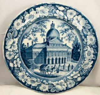 Historical Blue Staffordshire Dinner Plate Boston State House Enoch Wood Nr