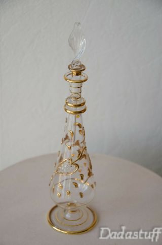 Large Vintage Murano Blown Heart Art Glass Perfume Bottle W Stopper Handmade