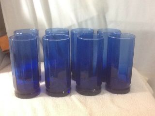 Vintage Collectible Set Of 8 Cobalt Blue 6.  5 " Tall 10 Panel Drinking Glasses