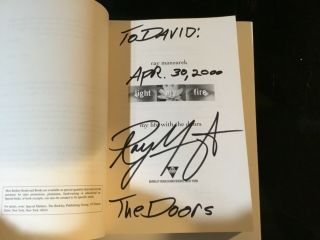RAY MANZAREK of THE DOORS Hand Signed In Ink Autographed “Light My Fire” Book 4