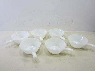 6 Vintage Fire King White Ribbed Glass Bowls W/handles