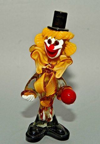 Vintage Italian Murano Multicolored Glass Clown Figurine W/ Red Ball 9.  5 " Tall