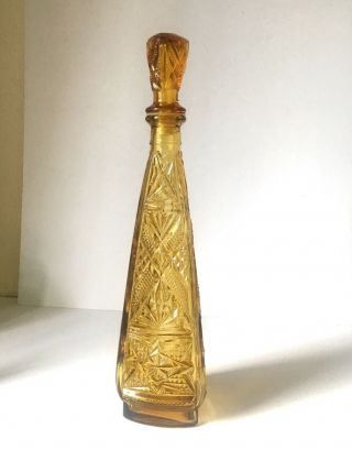 Empoli Rossini Amber Glass Genie Bottle,  Mid Century Triangular Glass Decanter