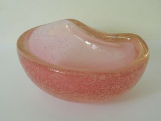 Vintage Murano Pink W Gold Flecks Aventurine Geode Dish In.