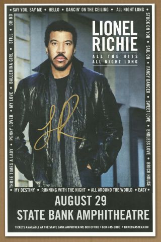 Lionel Richie Autographed Gig Poster All Night Long,  Hello,  Stuck On You