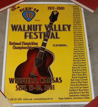 Vintage Walnut Valley Bluegrass Festival Guitar Poster 2001