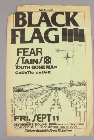 Vintage 1970s Black Flag California Punk Rock Underground Band Concert Poster Nr