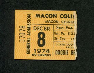 1974 Doobie Brothers Concert Ticket Stub Macon Ga Vices Habits Black Water