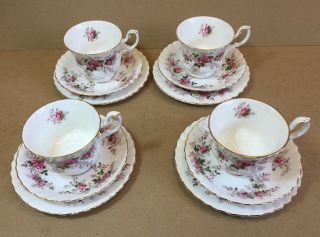 4 Royal Albert Bone China England Lavender Rose Tea Trios - Cup,  Saucer,  Plates