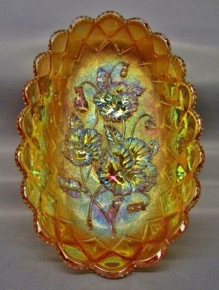 Imperial Pansy Marigold Pastel Iridescent Carnival Glass Pickle Dish 7198